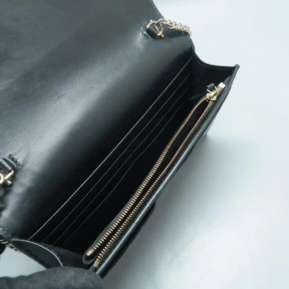 100% Authentic GUCCI Black Wallet on Chain Leather Shoulder Bag 615-11624 - Picture 10 of 12